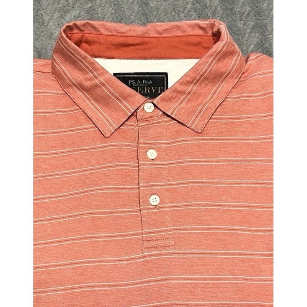 Jos A Bank Reserve Polo Shirt Mens XL‎ Orange Stripe Short Sleeve Collar Cotton